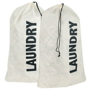 , 2 Pack Washable Drawstring Extra Large Heavy Duty Laundry Bags for Dorm, Travel and Gym Clothes Bag - Cream "Laundry"
