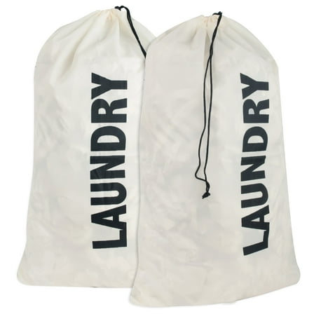 Trailmaker, 2 Pack Washable Drawstring Extra Large Heavy Duty Laundry Bags for Dorm, Travel and Gym Clothes Bag - Cream "Laundry"