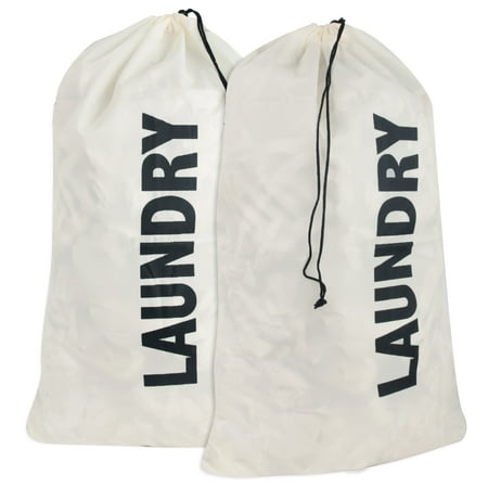 Trailmaker, 2 Pack Washable Drawstring Extra Large Heavy Duty Laundry Bags for Dorm, Travel and Gym Clothes Bag - Cream "Laundry"