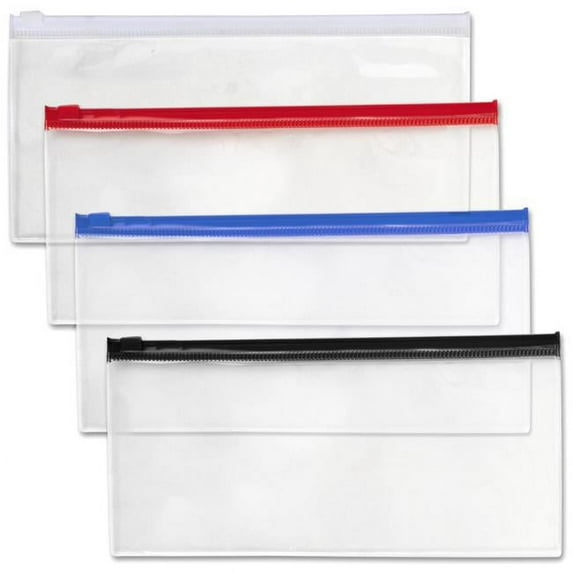 Trailmaker 2359292 Clear Zipper Closure Pencil Pouches, Assorted Color Trim - Case of 96