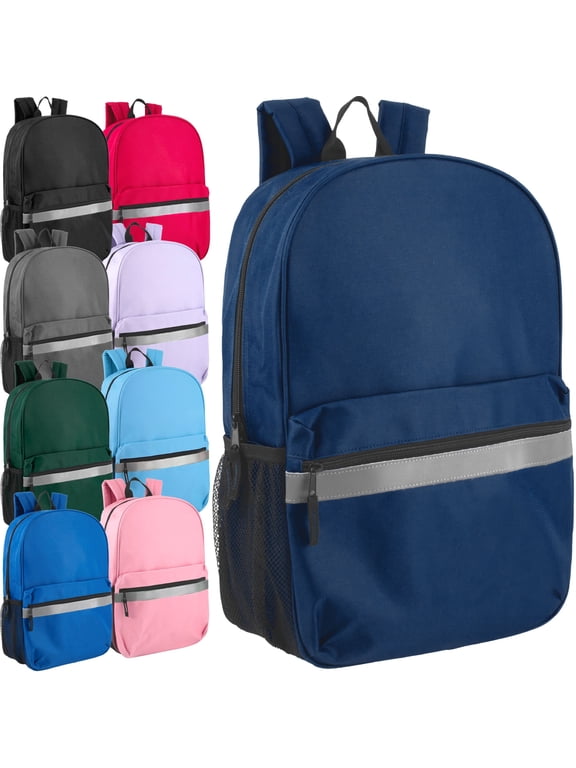 (24 Pack) 17" Backpack – Reflective Backpack with Padded Straps, Water Bottle Pockets for Adults, Travel, Commute (Multi Color Pack)