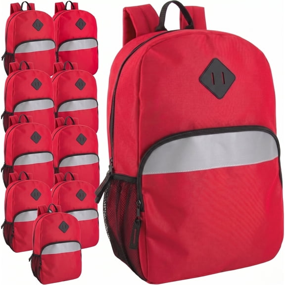 Trailmaker (24 Pack) 17" Backpack – Reflective School Backpack with Padded Straps, Water Bottle Pockets for Kids & Adults, School Travel Camp (Red)
