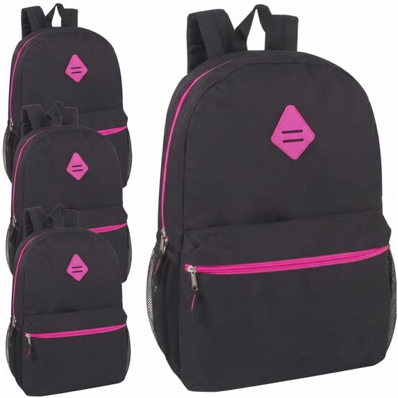 Trailmaker 24 Pack 19 Inch Backpacks for Commute, Travel (Black Pink)