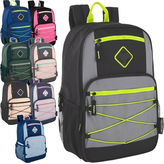Trailmaker 24 Pack Bulk Backpacks, 18" Laptop Backpack with Padded Straps, Dual Zippers, Water Bottle Pocket & Multiple Storage Pockets for Travel, Work & Donation (Assorted Colors)