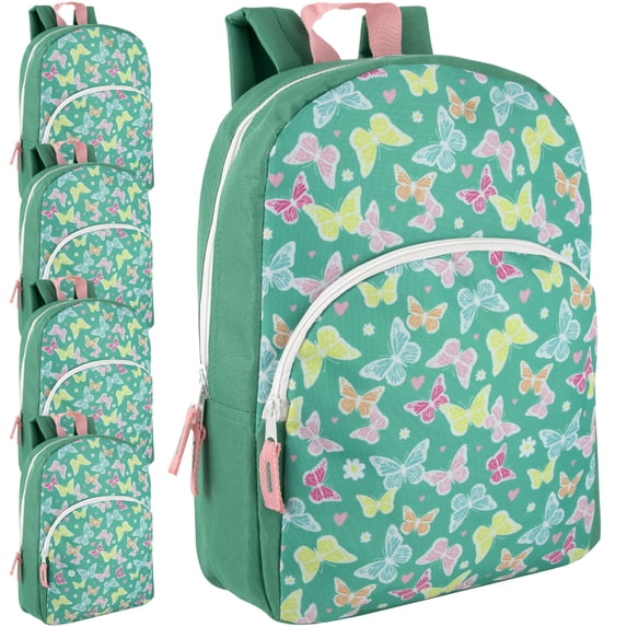 Trailmaker 24 Pack Kids 15" Backpacks for Girls, Bulk 15 inch Backpacks, Fun Patterns, Adjustable Padded Straps (Beautiful Butterflies)