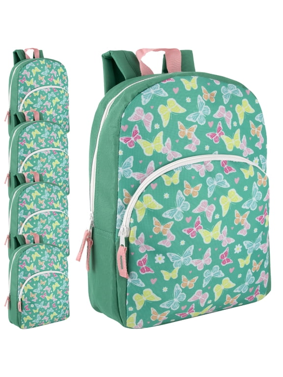 24 Pack Kids 15" Backpacks for Girls, Bulk 15 inch Backpacks, Fun Patterns, Adjustable Padded Straps (Beautiful Butterflies)