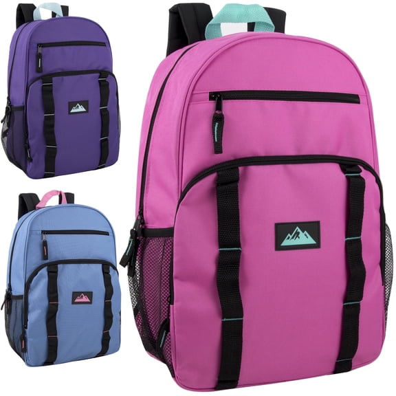 Trailmaker 24 Pack Multicolor Mesh Side Pocket 17 Inch Backpacks, Padded Shoulder Straps for Travel, Commute