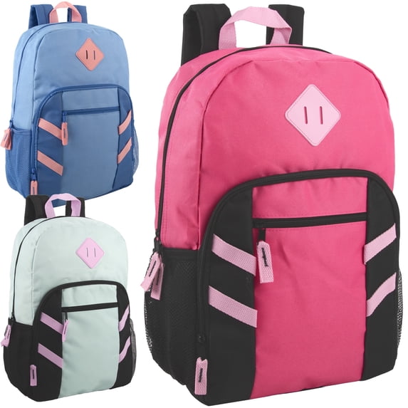 Trailmaker 24 Pack Multicolor Mesh Side Pocket 17 Inch Backpacks, Padded Shoulder Straps for Travel, Commute