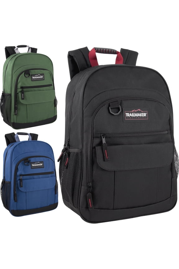 24 Pack Multipocketed, Rubber Grip Handle 18 Inch Backpacks, Padded Shoulder Straps for Travel, Commute