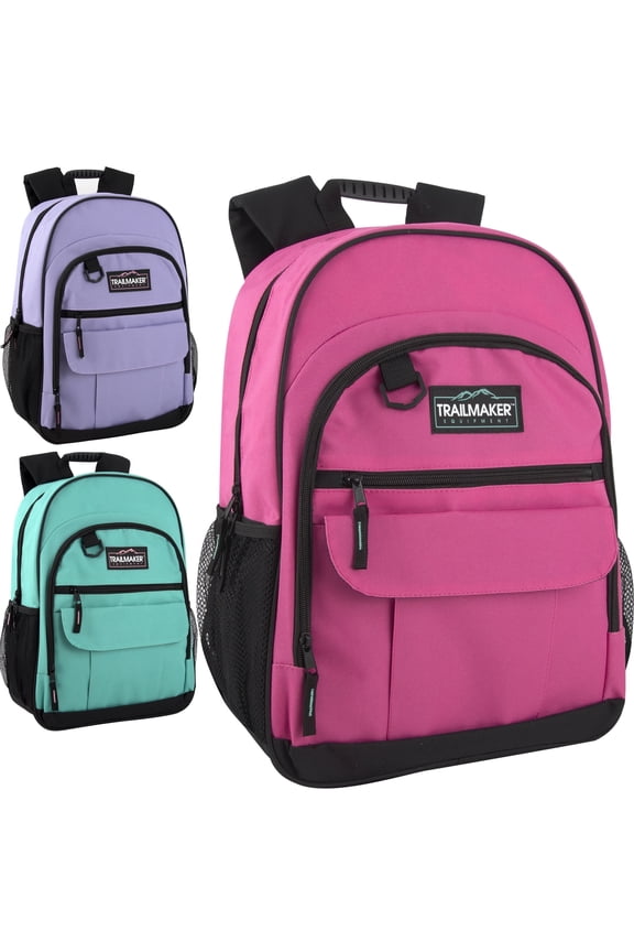 24 Pack Multipocketed, Rubber Grip Handle 18 Inch Backpacks, Padded Shoulder Straps for Travel, Commute