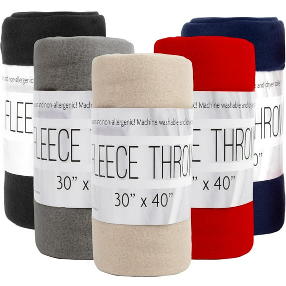 24 pack Adult Soft Fleece 40"L x 30"L Twin Throw Blankets for Homeless, Wedding Favors, Home in Assorted Colors