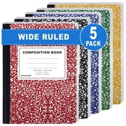 Trailmaker 5 Pack Composition Notebooks Colored, Wide Ruled Marble Cover, 200 Pages 100 Sheets, 9.75 x 7.25, Bulk School Supplies for Classroom, Office & School Donations