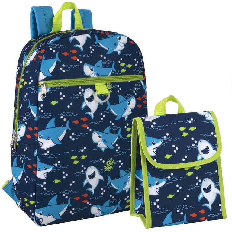 Trail Maker 15 Inch Shark Printed Backpack with Matching Velcro