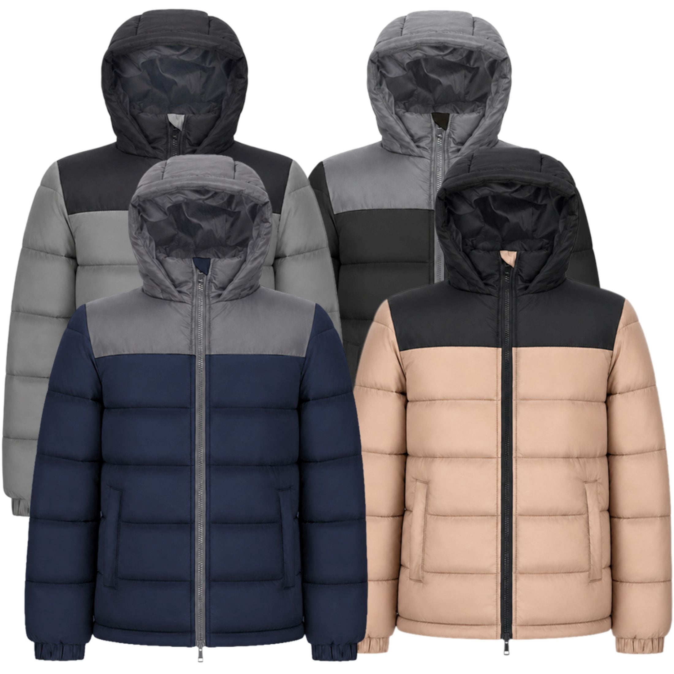 Trailmaker (10 Pack) Boys Kids Hooded Water Resistant Insulated Puffer Jackets, Midweight with Pockets, Cinched Cuffs, Two-Way Zippers (10 Pack, Assorted Colors)