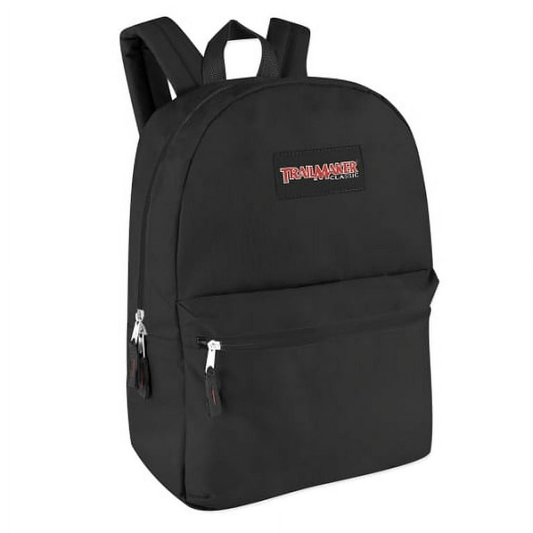 Trailmaker Classic Traditional 17 Inch Unisex Backpacks with Adjustable  Padded Shoulder Straps - Black 
