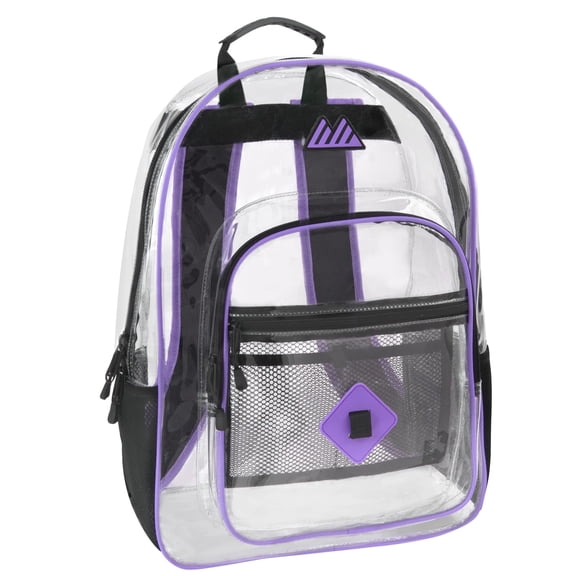 Summit Ridge Clear Waterproof Heavy Duty Stadium Approved Backpack with Water Bottle Holding Pockets, Front Zipper Pocket and Mesh Pocket for Men, Women in Purple
