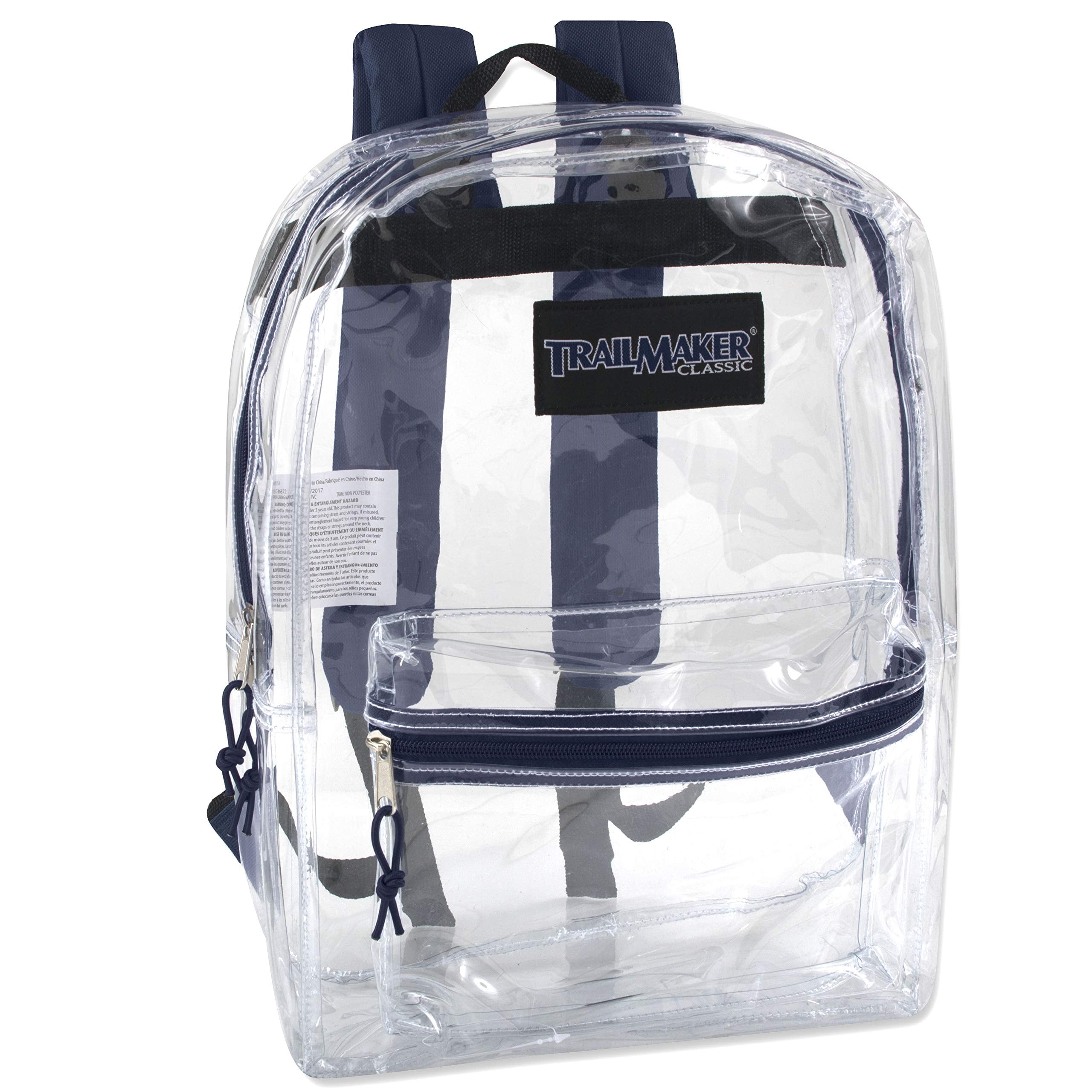 Trailmaker, Clear Backpack With Reinforced Straps For Security & Sporting Events - Navy