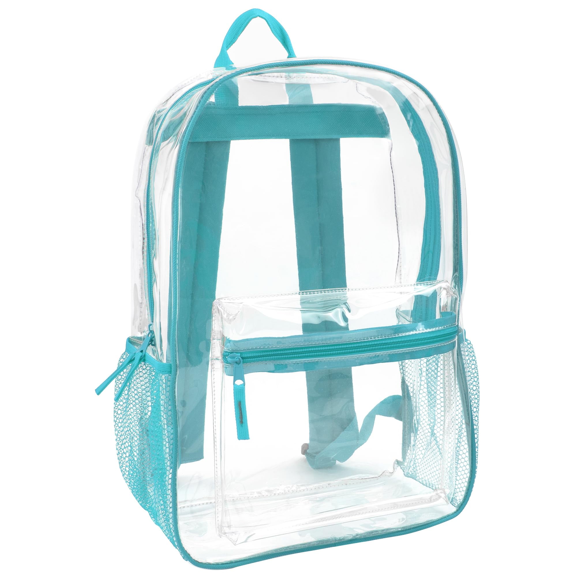 Clear PVC School Backpack with Turquoise Padded Straps