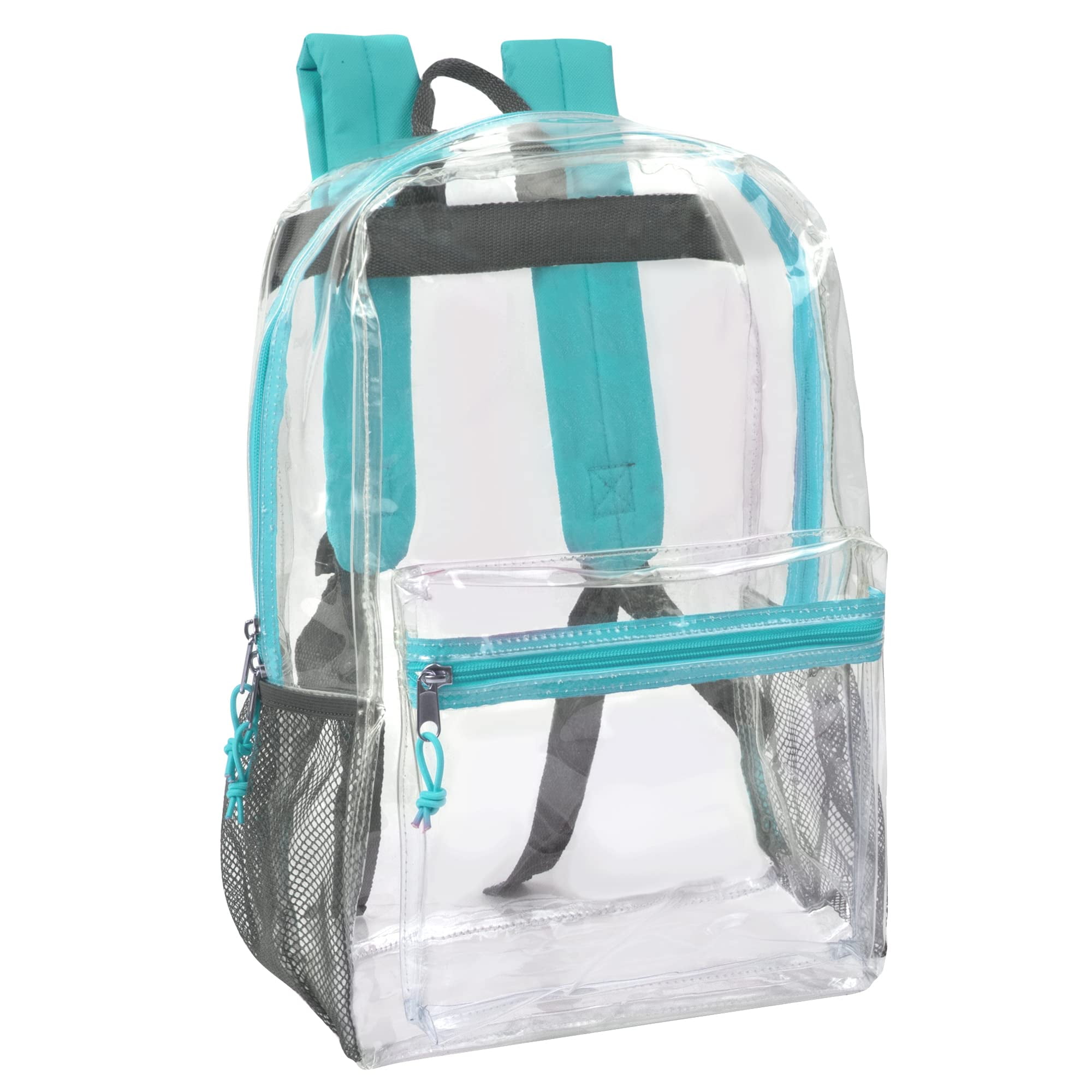 Clear PVC School Backpack with Turquoise Padded Straps