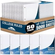Trailmaker 50 Pack Bulk Filler Paper College Ruled, 8 x 10-1/2 Inch College Ruled Paper, 3 Hole Punch, Loose Leaf Notebook Paper for 3 Ring Binders, 5000 sheets total