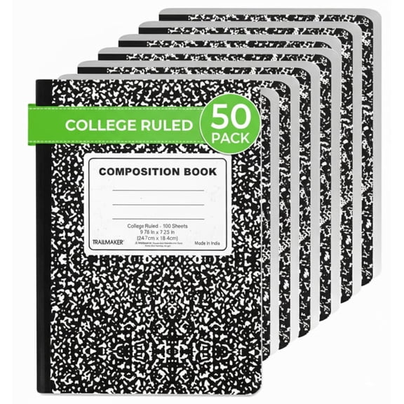 Trailmaker College Ruled Lined Black & White Marble Cover Composition Notebook, 9.75 in x 7.25 in, 100 Sheets
