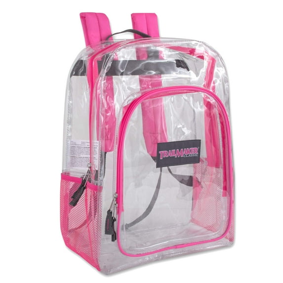 Trailmaker - Deluxe Clear Unisex Backpack With Reinforced Straps - Perfect for School, Security, Sporting Events - Pink