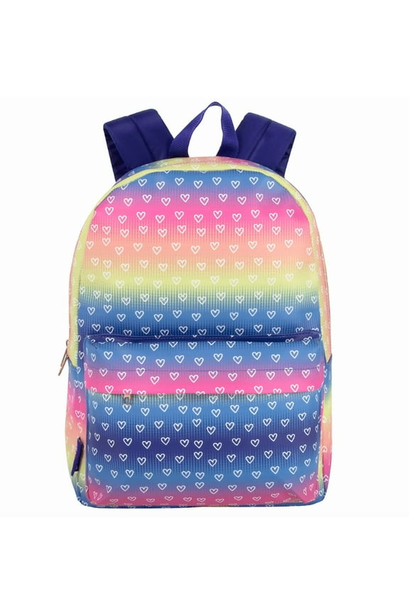 Heart Print Backpack, Blue