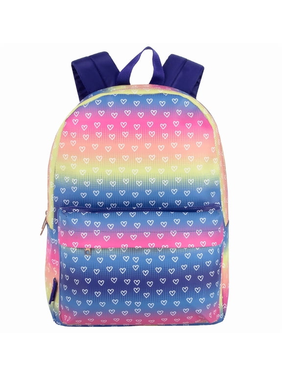 Heart Print Backpack, Blue