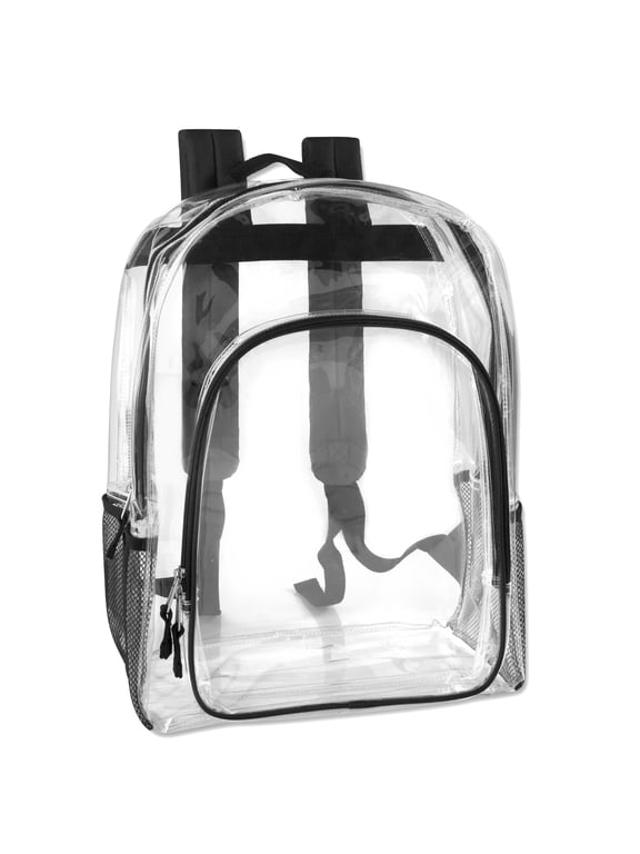 Clear See Through Backpack| Transparent Clear Backpack Bags Stadium Approved for Mens, Women, Travel (Black)