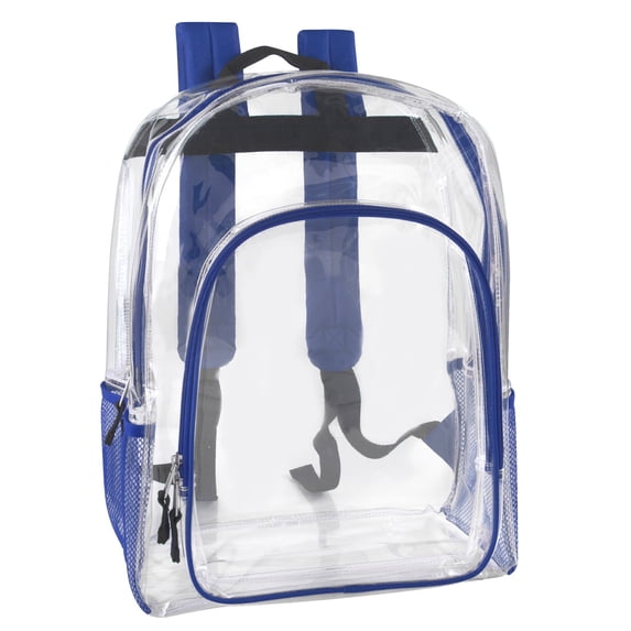 Trailmaker Clear See Through Backpack| Transparent Clear Backpack Bags Stadium Approved for Mens, Women, Travel (Blue)