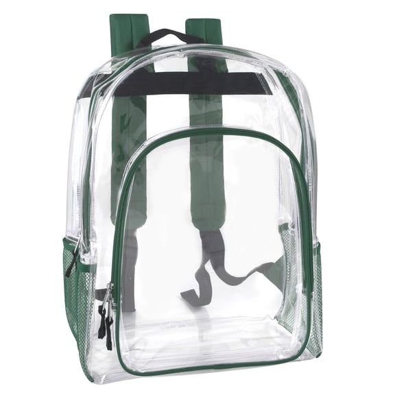 Trailmaker Clear See Through Backpack| Transparent Clear Backpack Bags Stadium Approved for Mens, Women, Travel (Green)