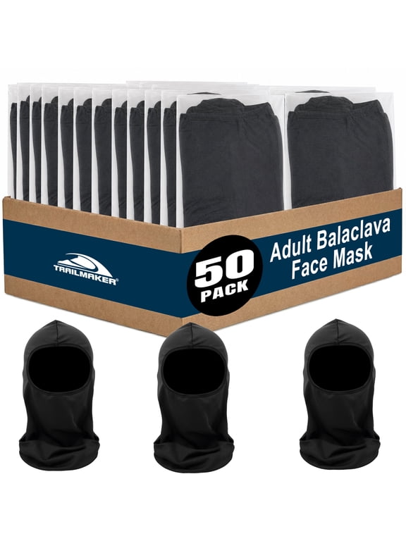 Ski Mask Balaclava Skull Cap Face Coverings, Stretchable Fitted Facial Head Cover for Winter Weather (50 Pack, Black)