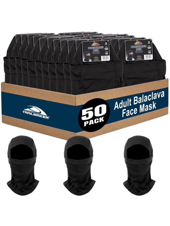 Ski Mask Balaclava Skull Cap Face Coverings, Stretchable Fitted Facial Head Cover for Winter Weather (50 Pack, Black)