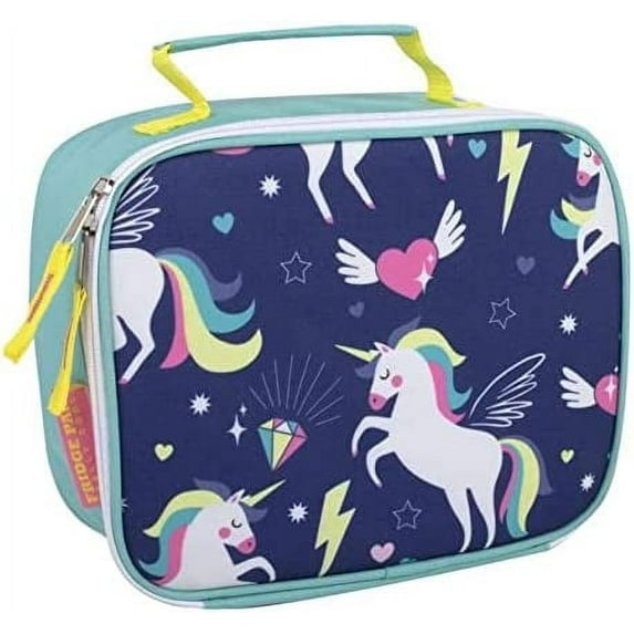 Single Soft and Insulated Lunch Bag for Transporting Food, Drinks, Snacks, Napkins and Utensils in Unique Unicorns Print