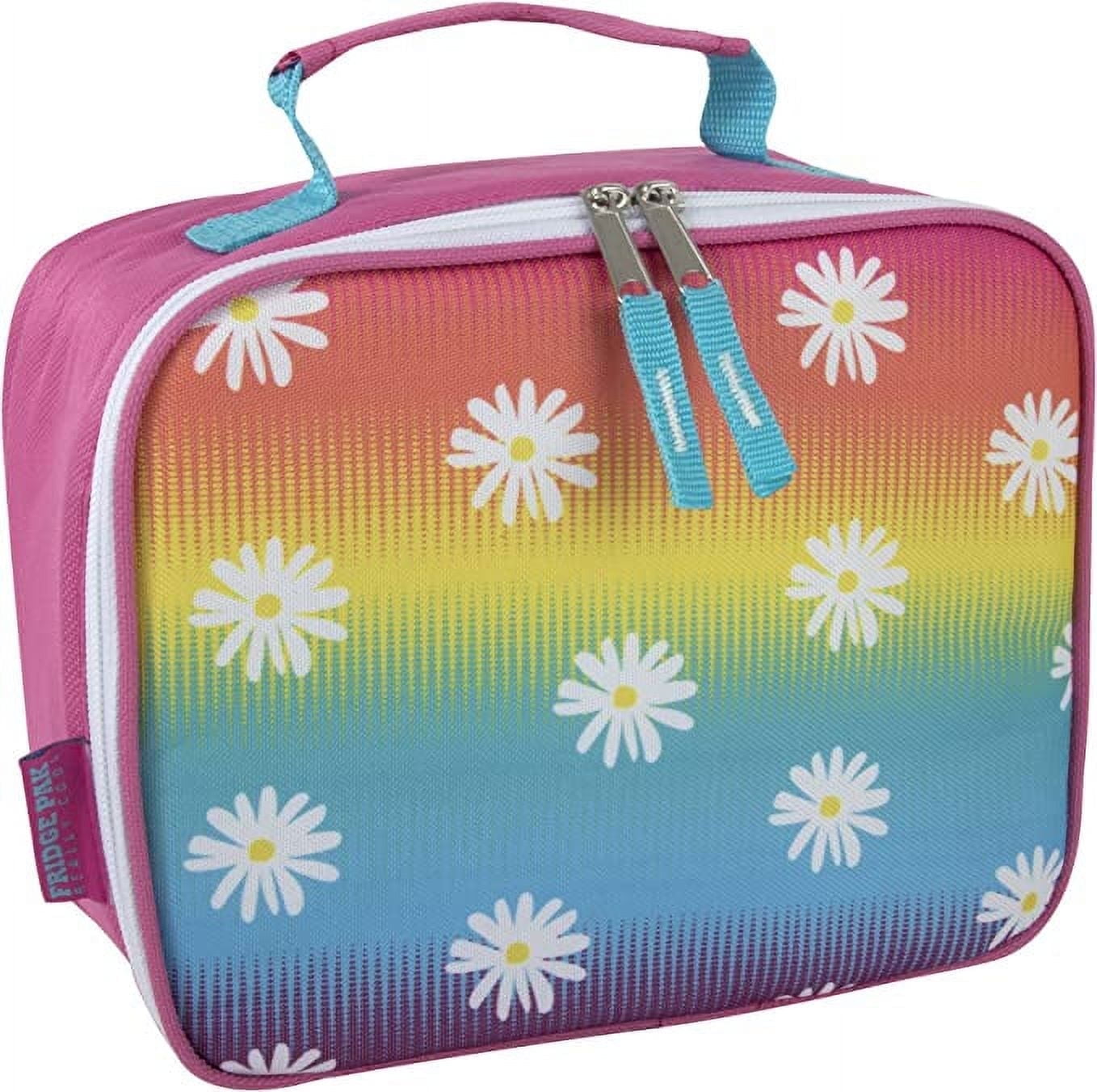 Soft Shell Insulated Lunch Bag for Storing Food, Drinks, Snacks, Napkins and Utensils in Fun Tough Rainbow Daisies Print