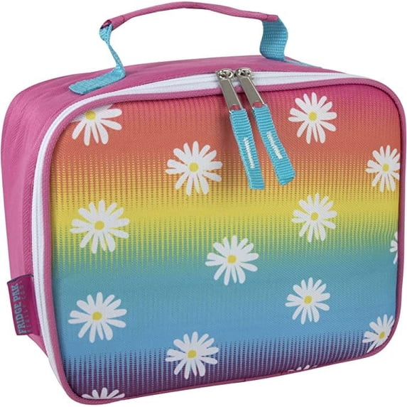 Soft Shell Insulated Lunch Bag for Storing Food, Drinks, Snacks, Napkins and Utensils in Fun Tough Rainbow Daisies Print
