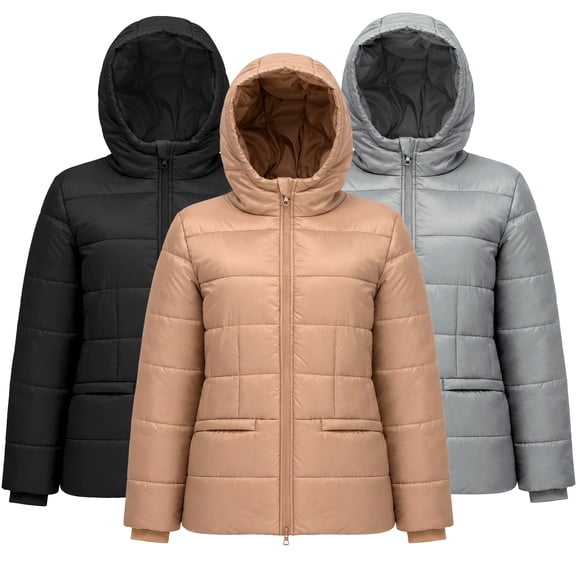 Trailmaker (10 Pack) Women’s Hooded Water Resistant Puffer Jackets, Midweight with Cinched Waist, Pockets, Ribbed Cuffs, 2-Way Zippers (10 Pack, Assorted Colors)