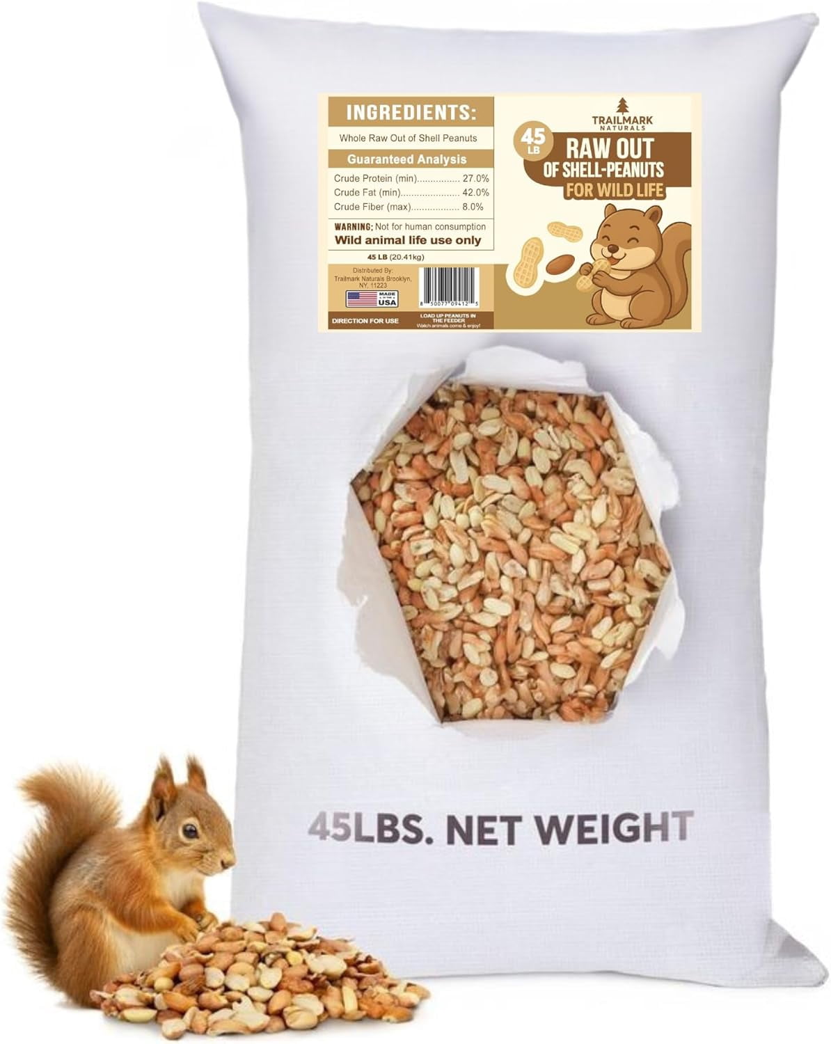 Squarell Shell Trailmark Naturals 45 LB Shelled Raw Peanuts, Squirrel and Bird Food ...