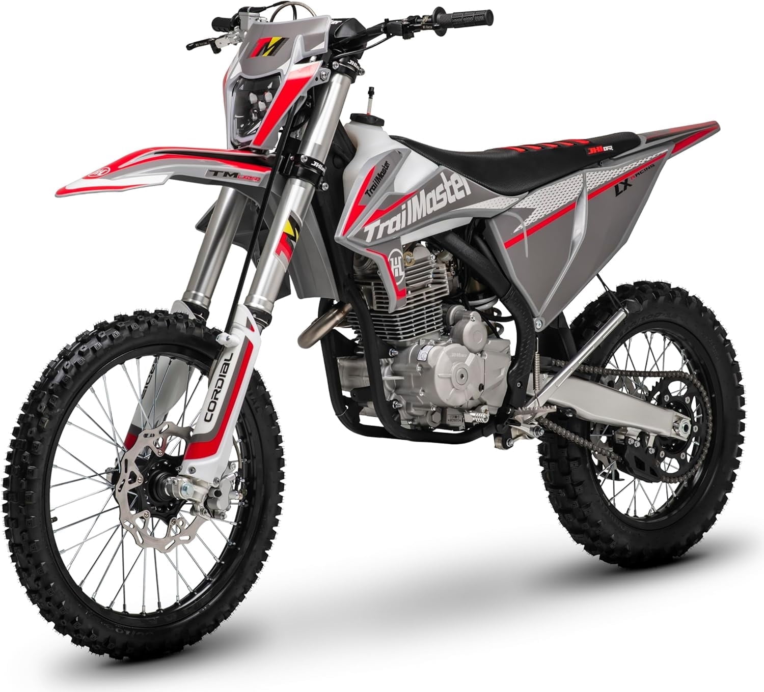 Trailmaster JHL Pro Series TM LX250 Premium Mid-Size Dirt Bike, Electric Start, Extended Frame, 21 inch Front tire, 37.4 seat Height, Manual Trans (Red)