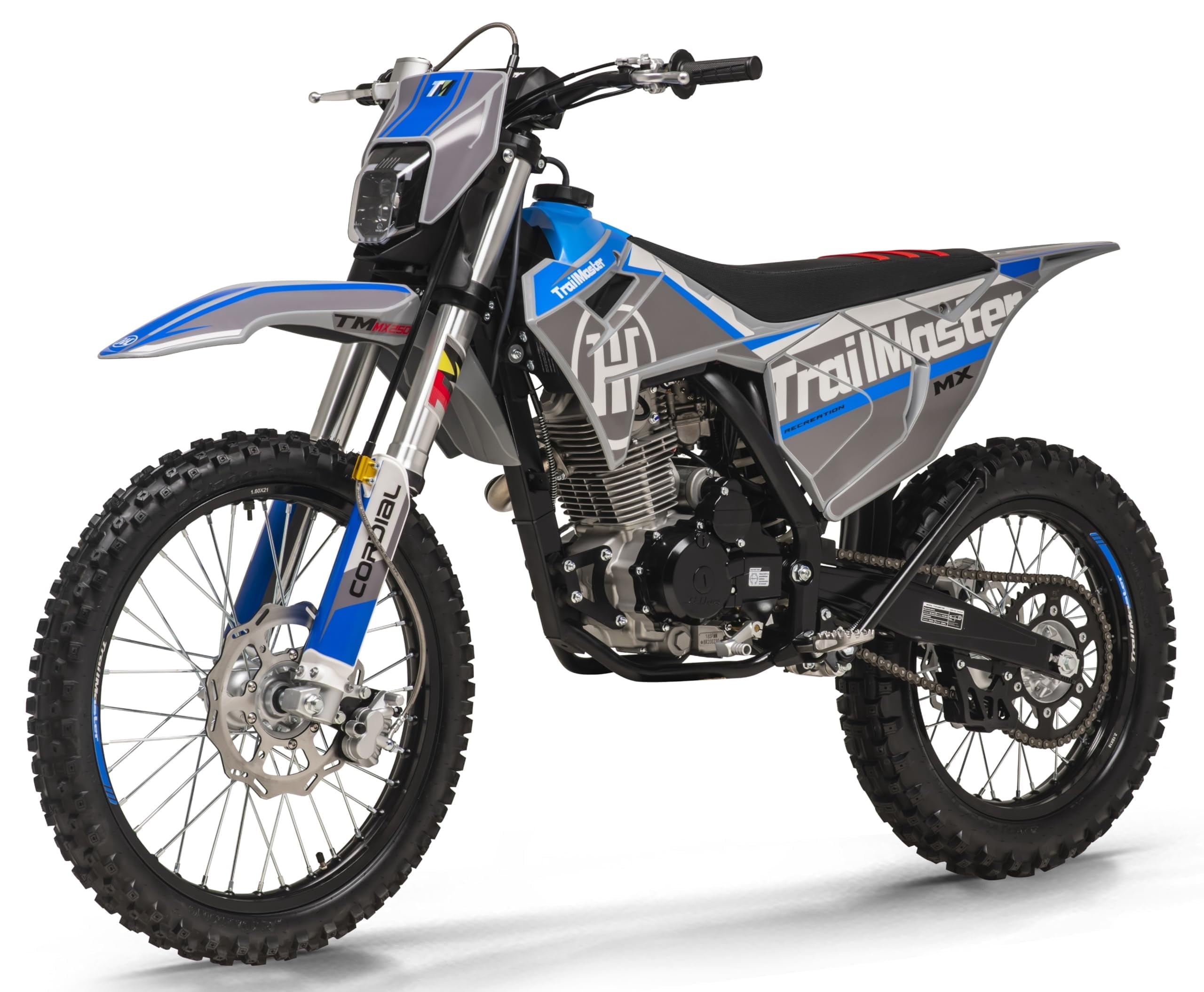 Trailmaster JHL Pro Series TM MX250 Dirt Bike Electric Start, Extended Frame, 21 inch Front tire, 35.4" seat Height Manual Trans (Blue)