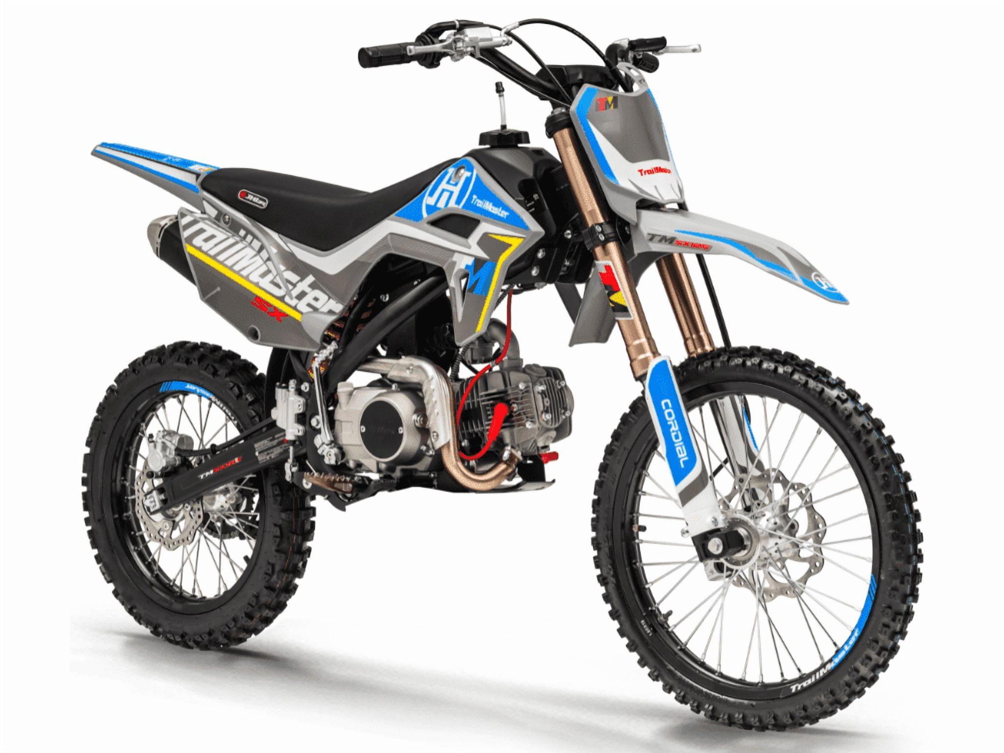 Trailmaster SX125 Dirt Bike, 124cc, Max Speed 50 mph, Ages 16+, 4-Speed Manual, Air-Cooled Engine, Electric & Kick Start, 19/16 Tires, 32.7" Seat Height (Blue)