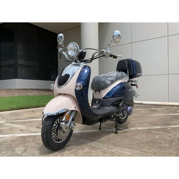 Trailmaster Sorrento 50 Retro Style Gas Powered Scooter, 49.6cc, Electric Start, Up to 35 MPH, (Pre-Assembled, Blue)