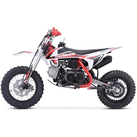 Trailmaster TM15 Dirt Bike 110cc Semi Automatic 4 Speed, 24.21 inches seat Height, Disk Brakes, Twin Spar Frame (Red)