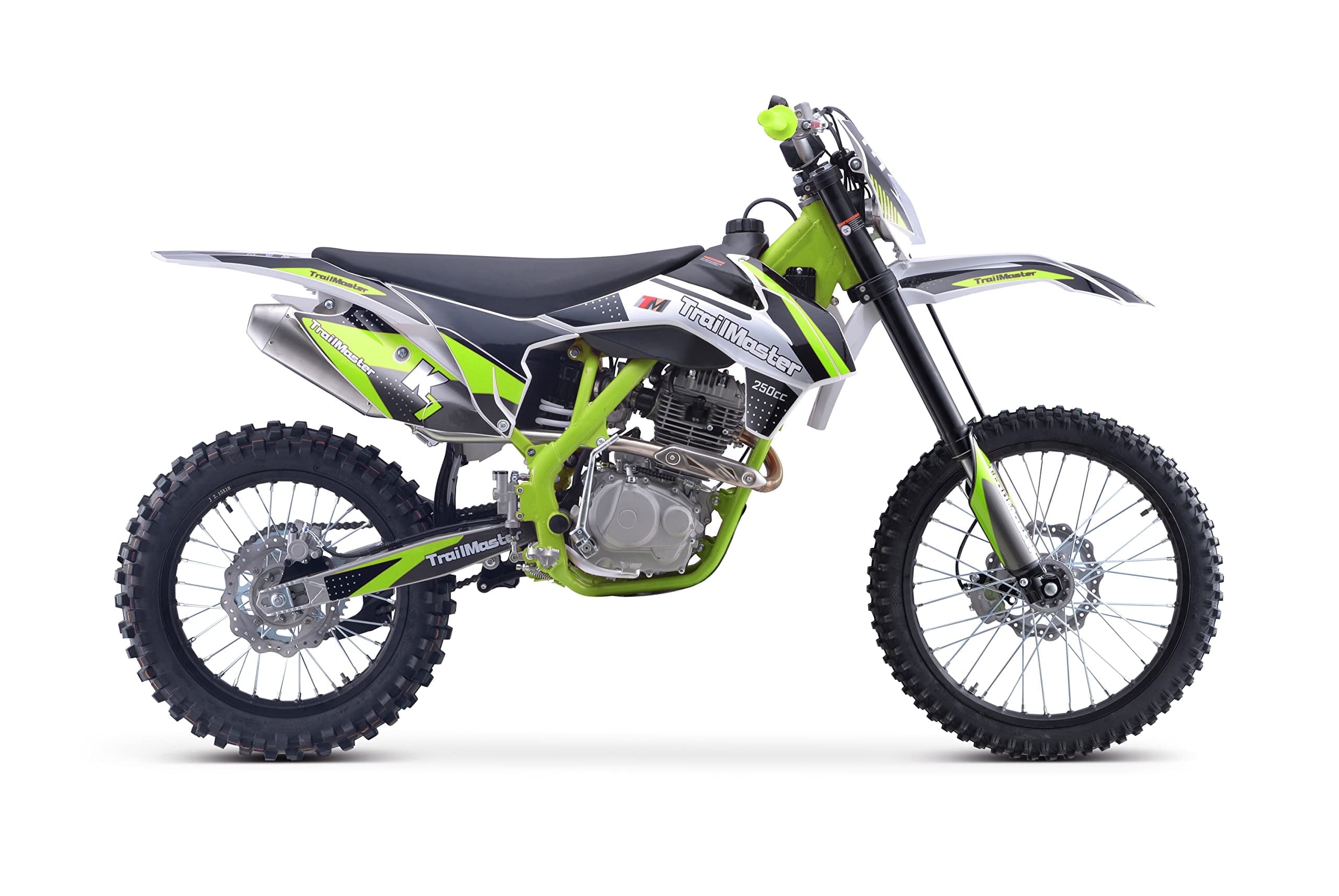 Trailmaster TM33 250cc Dirt Bike. Off-Road, LED Head Light, Manual 5 Speed, 21 inch Front tire, 37 inch seat Height (Green)