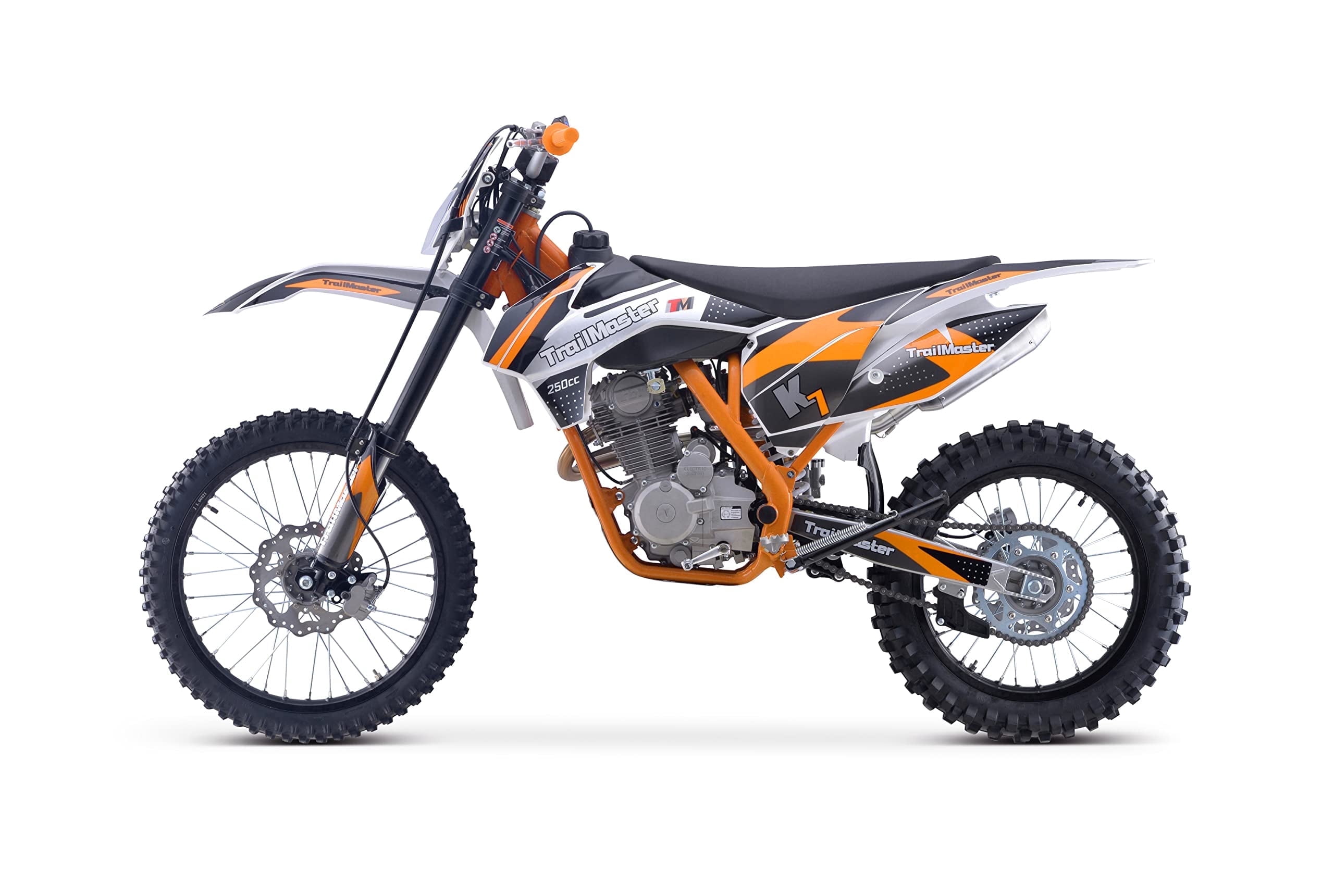Trailmaster TM33 250cc Dirt Bike. Off-Road, LED Head Light, Manual 5 Speed, 21 inch Front tire, 37 inch seat Height (Orange)