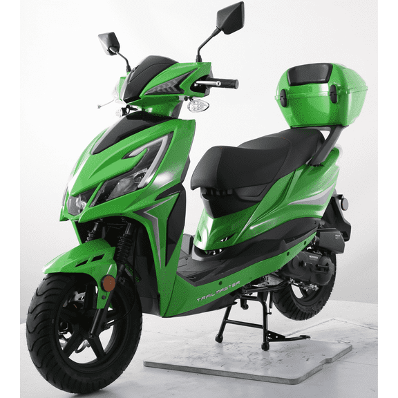 Trailmaster Trophy 50cc Scooter/Moped, Automatic CVT, Electric & Kick Start, 12-inch Aluminum Rims, Optional Color-Matched Locking Trunk (Green)