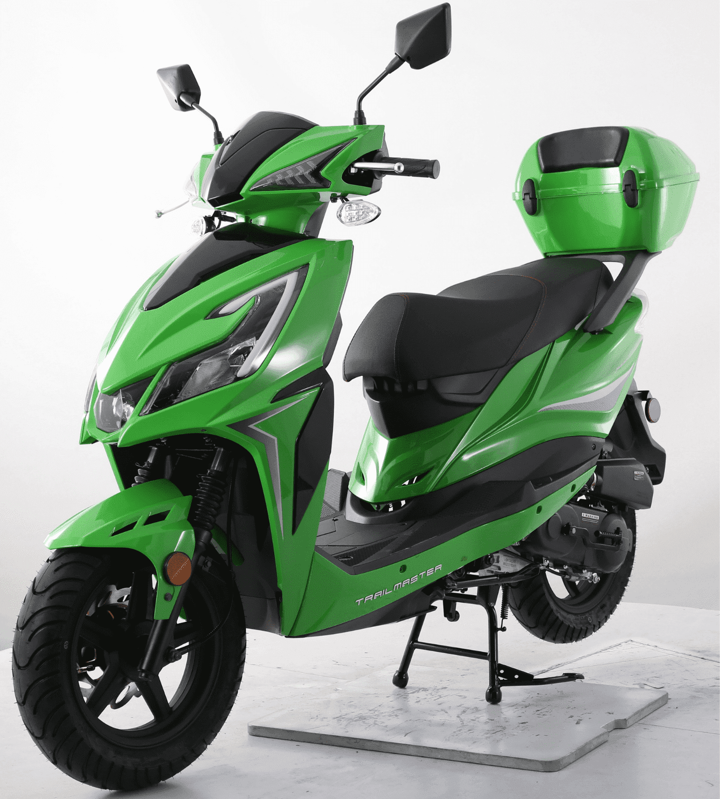 Trailmaster Trophy 50cc Scooter/Moped, Automatic CVT, Electric & Kick Start, 12-inch Aluminum Rims, Optional Color-Matched Locking Trunk (Green)