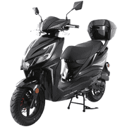 Trailmaster Trophy 50cc Scooter/Moped, Automatic CVT, Electric & Kick Start, 12-inch Aluminum Rims, Optional Color-Matched Locking Trunk Pre-Assembled, Black