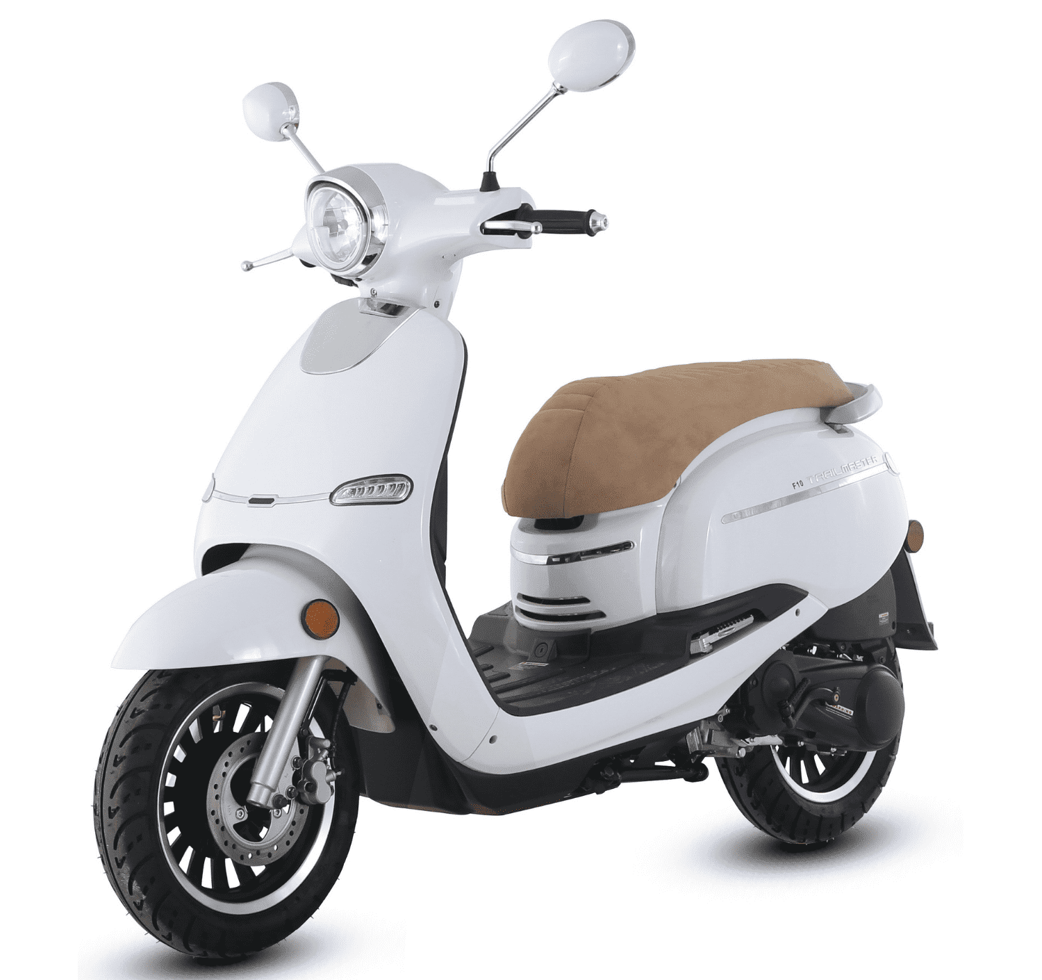 Trailmaster Turino 200 Scooter, 170cc, Automatic CVT Transmission, Electric/Kick Start, LED Lights, LCD Gauges, 12-Inch Aluminum Rims (White)