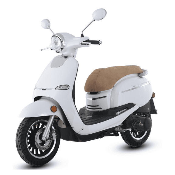 Trailmaster Turino 200 Scooter, 170cc, Automatic CVT Transmission, Electric/Kick Start, LED Lights, LCD Gauges, 12-Inch Aluminum Rims (White)